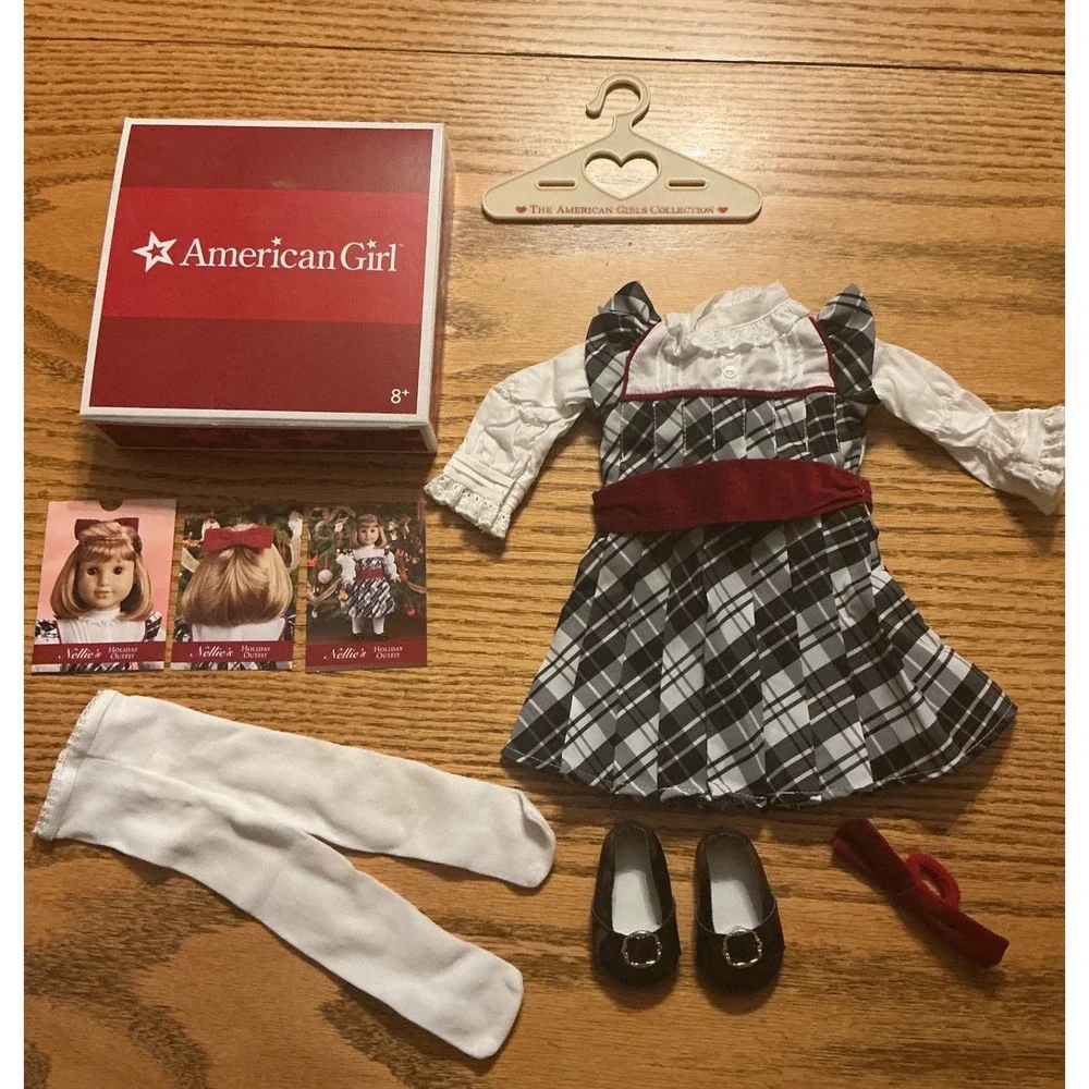 American Girl Nellie Holiday Outfit Retired Plaid Dress Shoes Box Complete Set